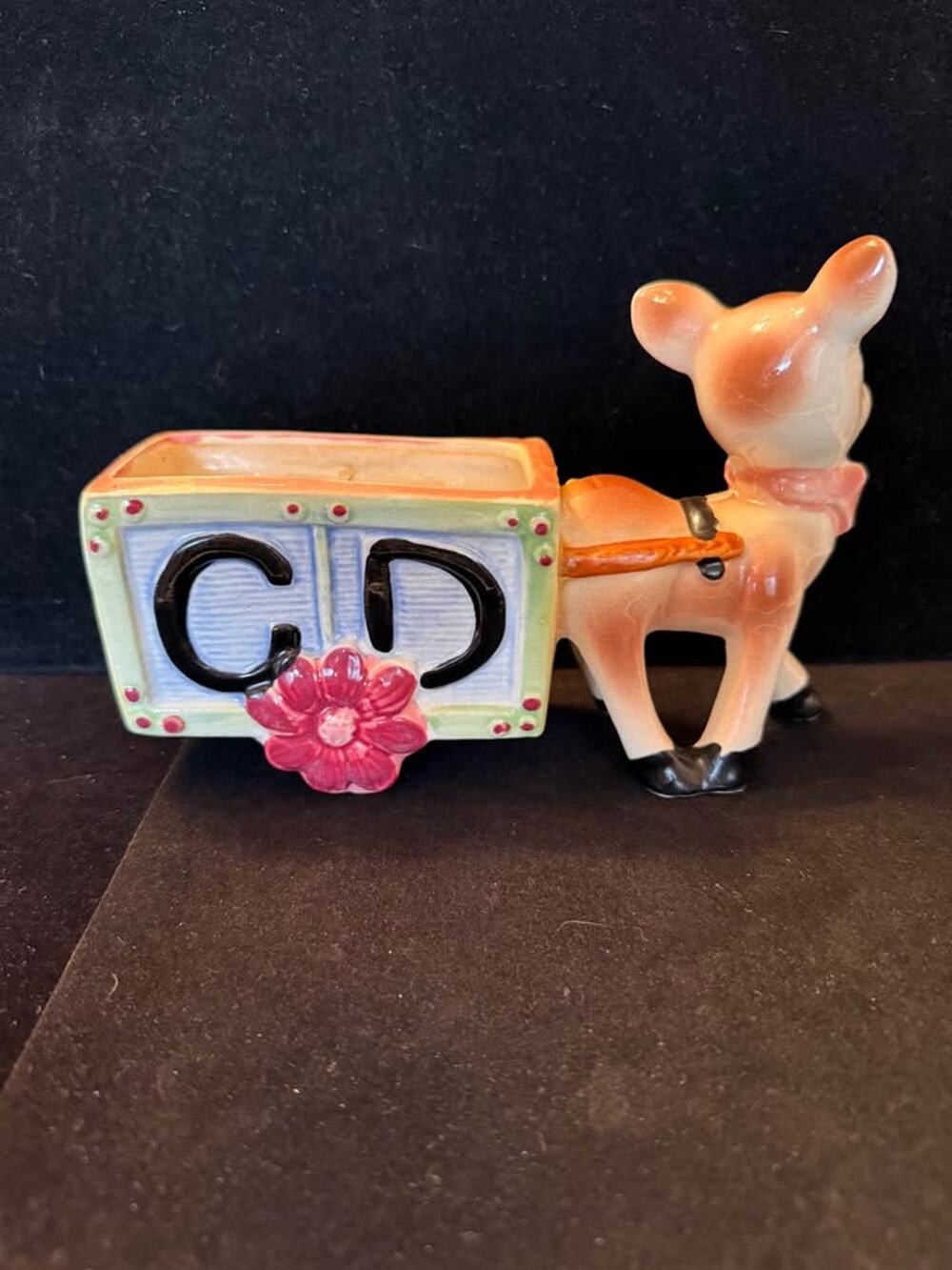 Vintage Japan Deer ABC Wagon Planter Nursery Ceramic Baby Decor excondition